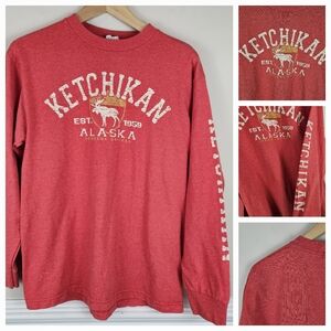 Ketchikan Alaska Size Medium Long Sleeve Red Heathered Shirt Men's A0802